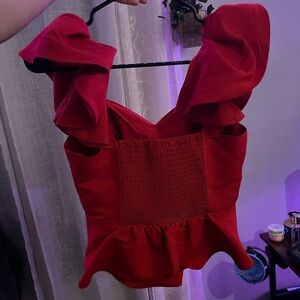 Red Ruffle Sleeve Women's Top - Brandless